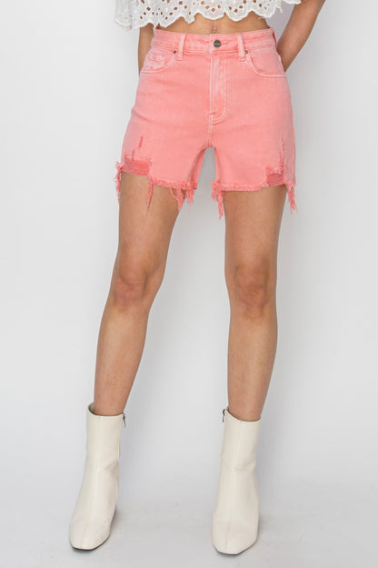 RISEN High Rise Distressed Denim Shorts