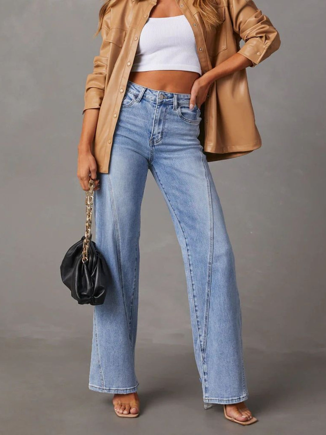 High Waist Straight Jeans with Pockets