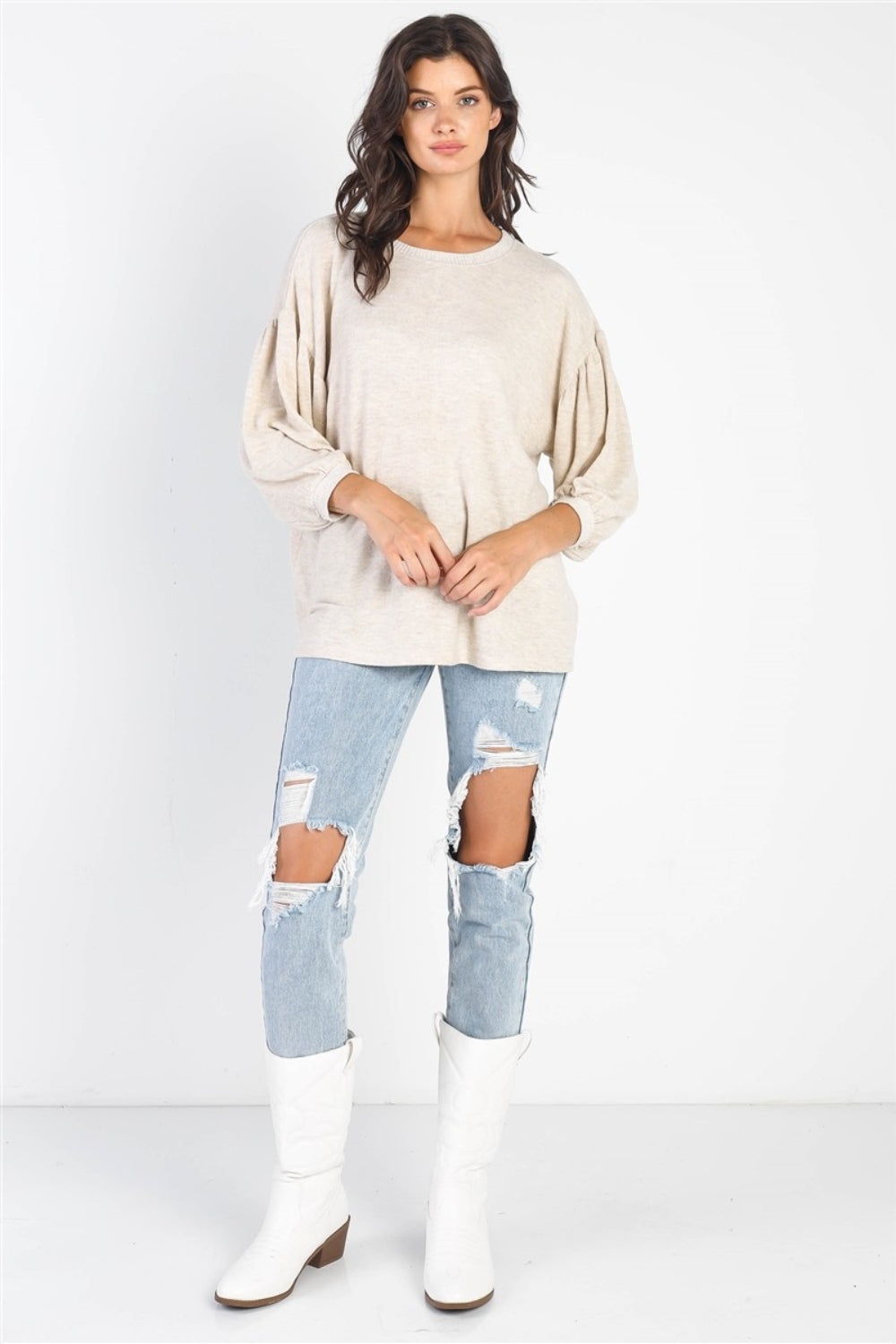 Cherish Apparel Drop Shoulder Puff Sleeve Top