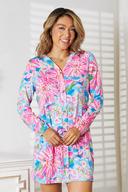 Double Take Floral Open Front Long Sleeve Cardigan