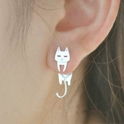 S925 Sterling Silver Stud Earrings Fashion Detachable Cat Fish Pin Studs Cute Comet Silver Earrings