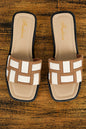 Beige Contrast PU Leather Square Toe Slides Shoes