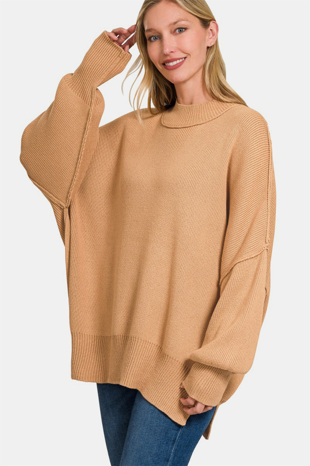 Zenana Side Sit Oversize Sweater