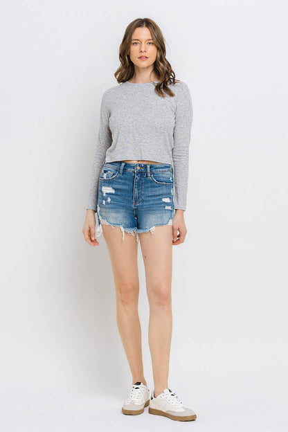 Vervet by Flying Monkey Distressed Raw Hem Denim Shorts