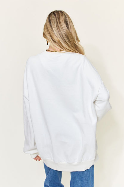 Simply Love Full Size FEAR LESS Graphic Drop Shoulder Oversized Sweatshirt