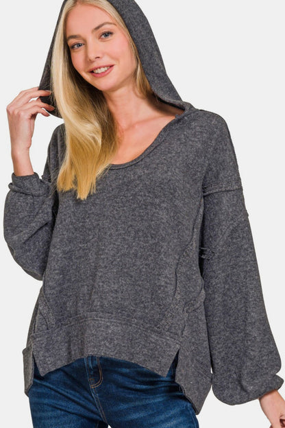 Zenana Brushed Hacci Exposed Seam Hoodie