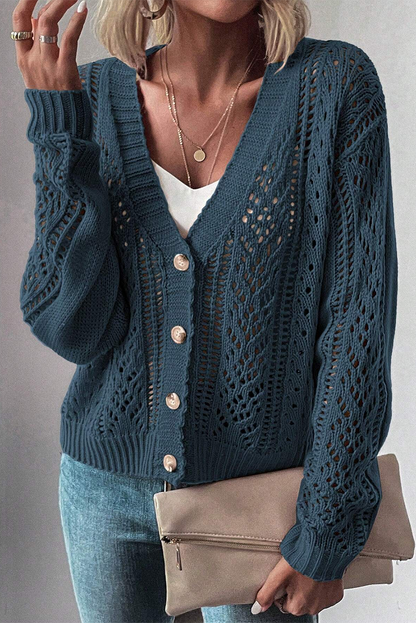 Real Teal Hollow Knit Drop Shoulder Cardigan