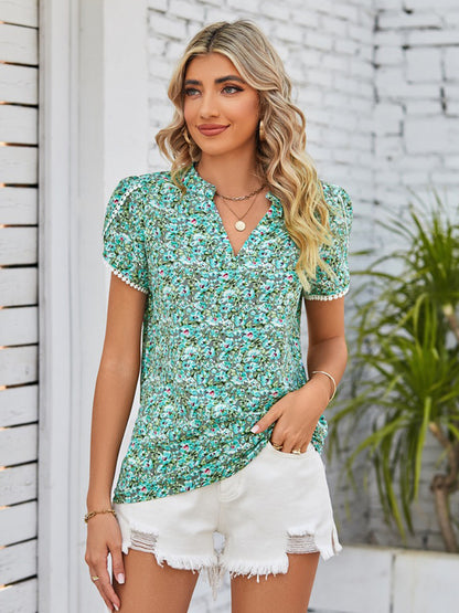 Double Take Floral Notched Neck Blouse