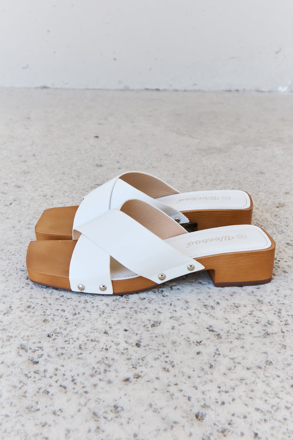 Weeboo Step Into Summer Criss Cross Wooden Clog Mule in White