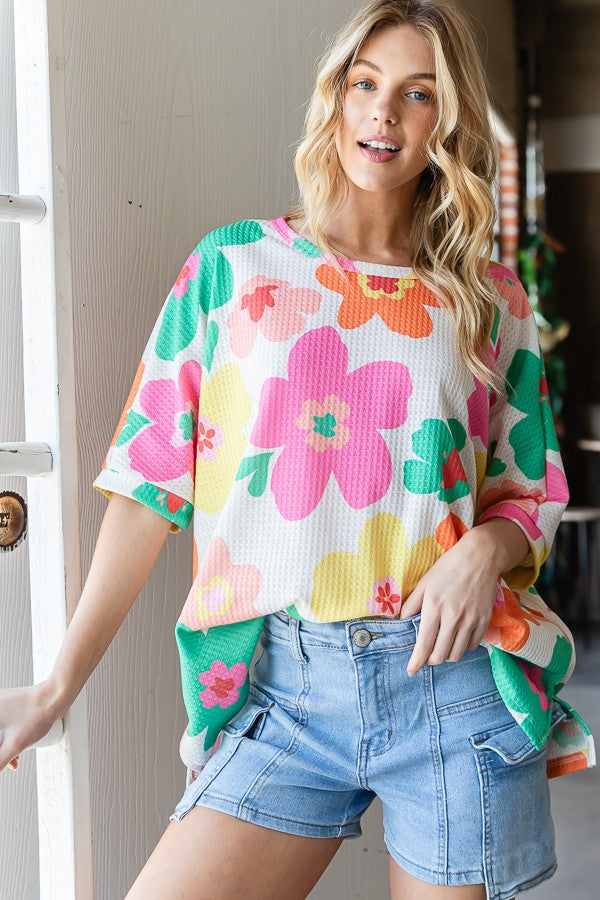 HOPELY Floral Waffle Oversize T-Shirt