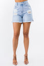 American Bazi High Waist Distressed Raw Hem Denim Shorts