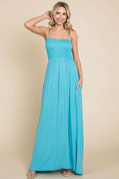 Culture Code Full Size Smocked Cami Maxi Dress with Pockets