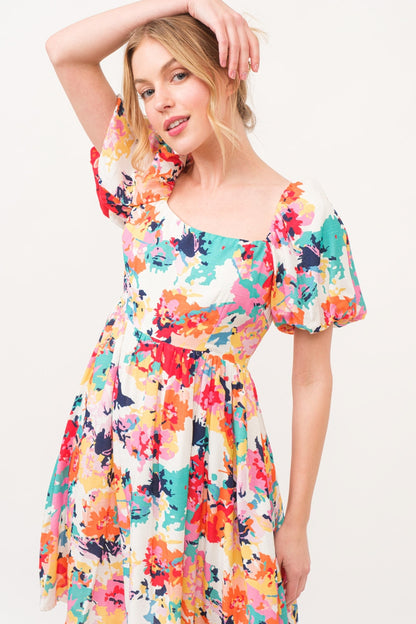 And The Why Square Neck Puff Sleeve Floral Dress