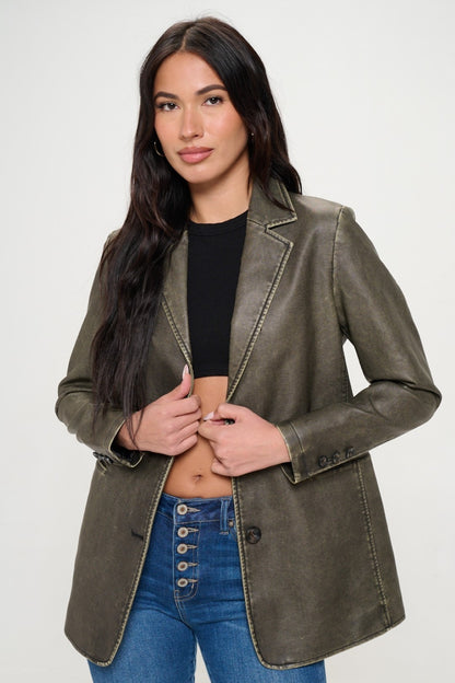 Coalition LA Single-Breasted Vegan Leather Blazer