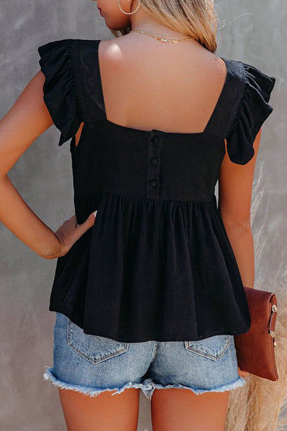 Full Size Ruffled Square Neck Cap Sleeve Blouse