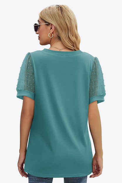 Swiss Dot Puff Sleeve V-Neck Tee