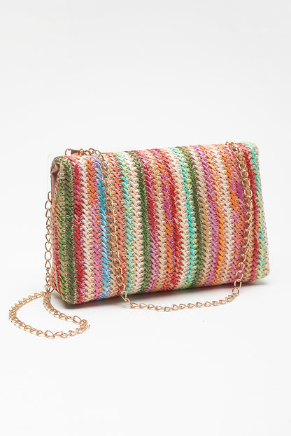 Camel Woven Striped Flapped Single Shoulder Bag