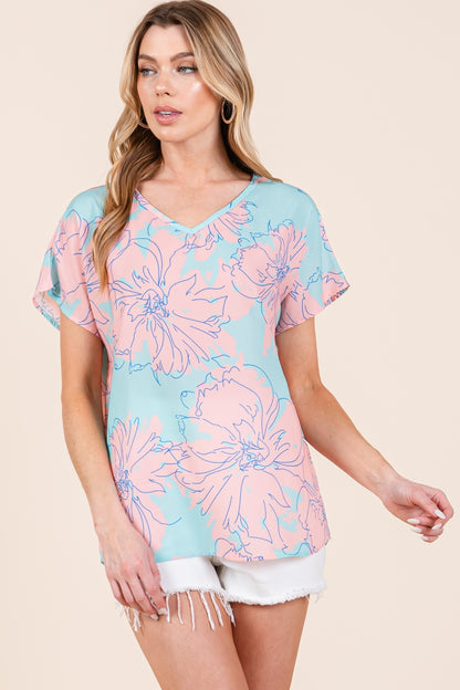 BOMBOM Floral Short Sleeve T-Shirt