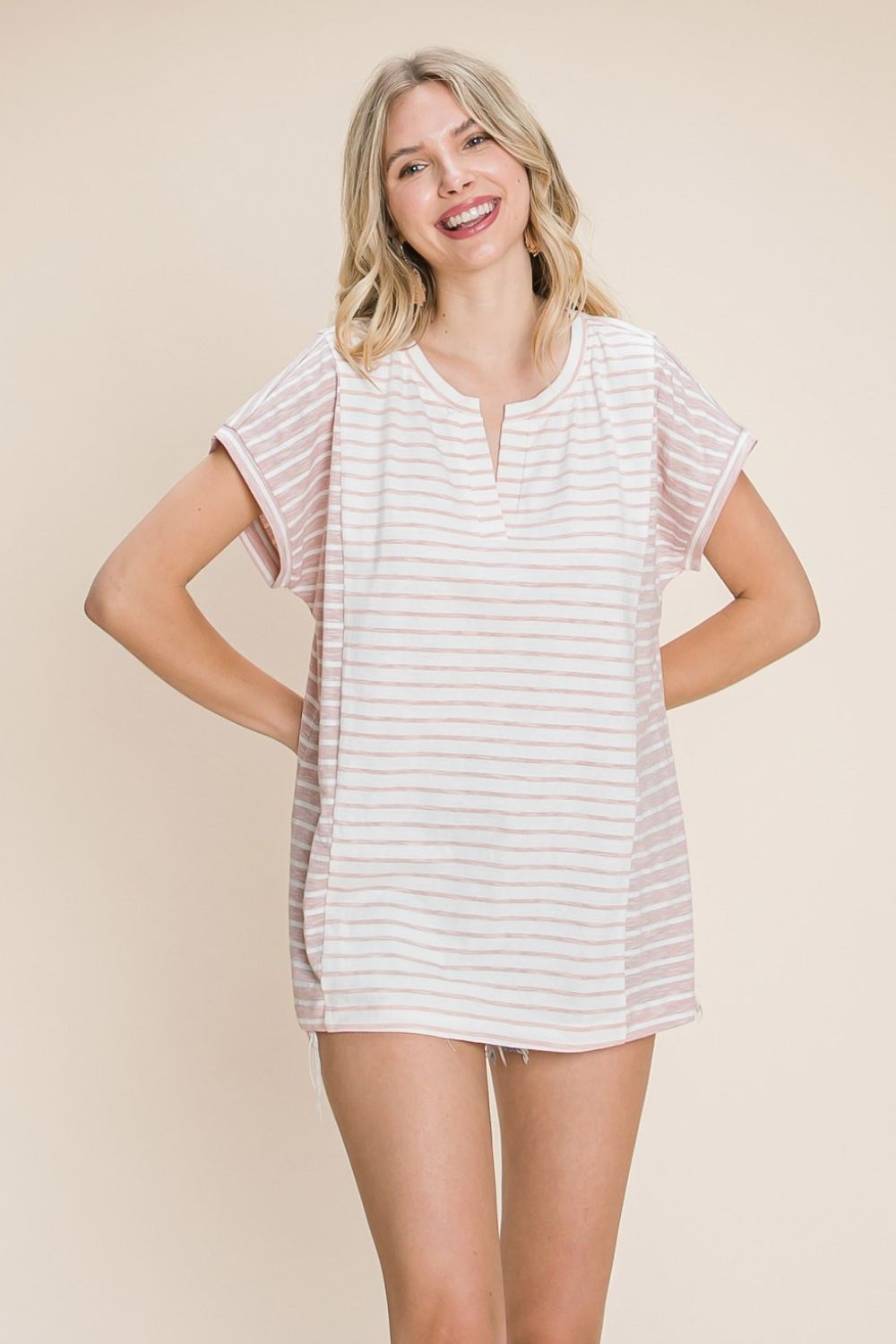 Cotton Bleu by Nu Label Striped Short Sleeve T-Shirt