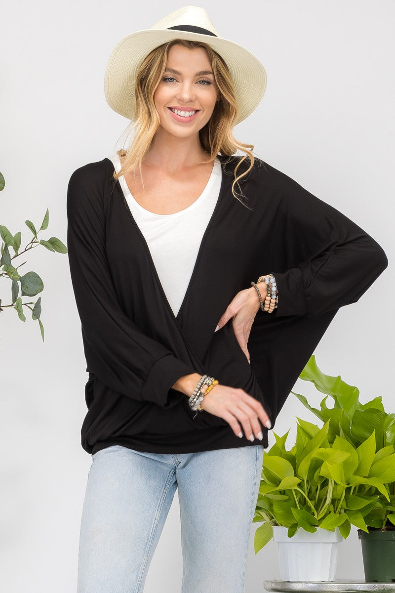 Celeste Full Size Contrast Round Neck Top with Two Layer Detail