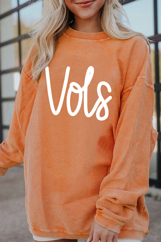 Orange Vols Letter Graphic Crinkle Ribbed Oversized Sweatshirt