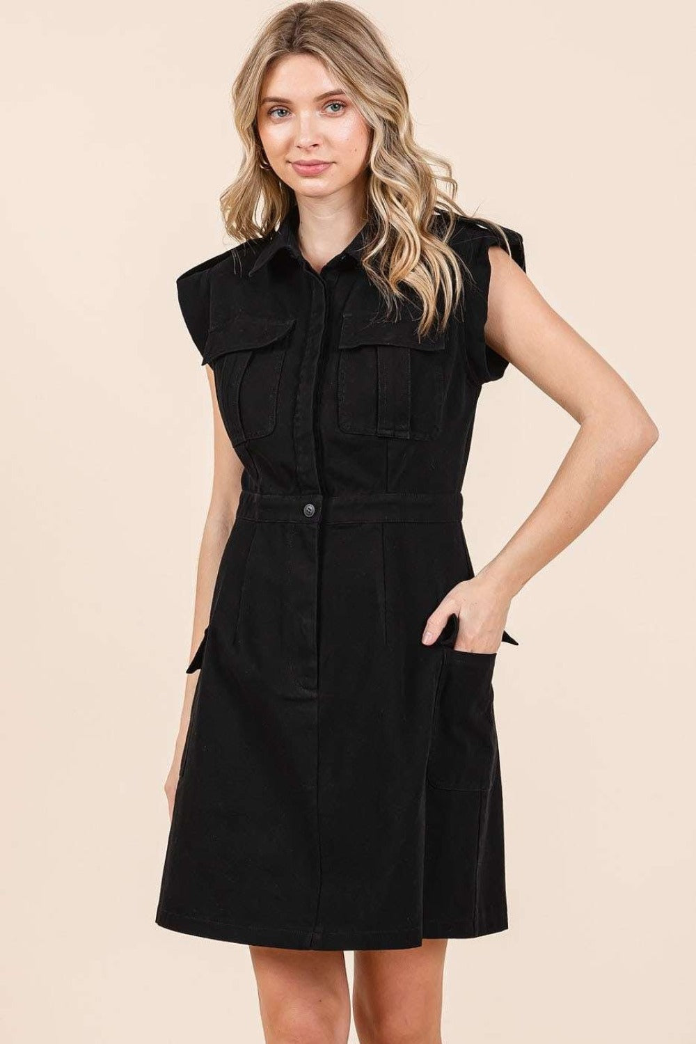 Mittoshop Cargo Pocket Half Button Mini Dress