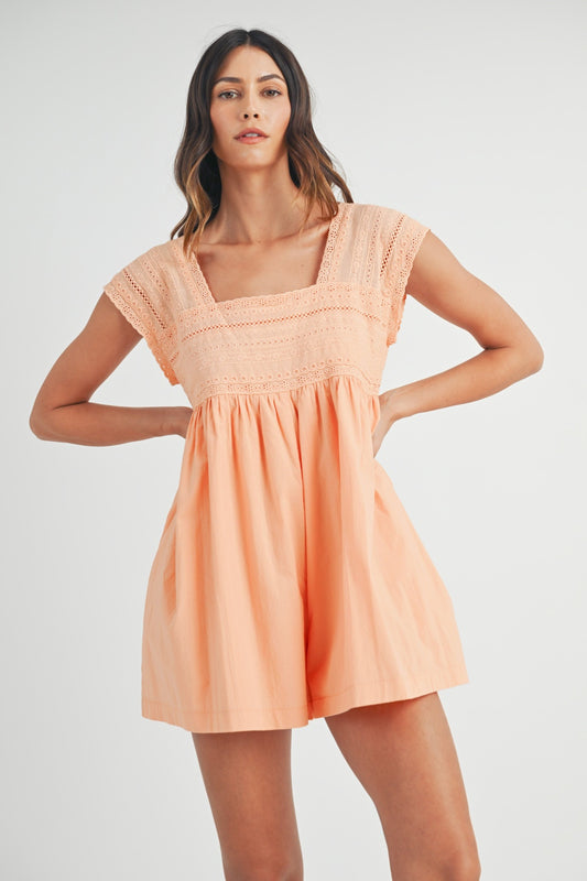 MABLE Square Neck Lace Trim Romper