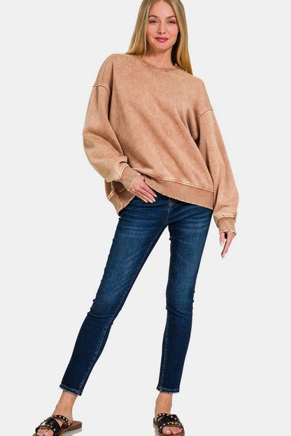 Zenana Acid Wash Oversized Fleece Sweatshirt