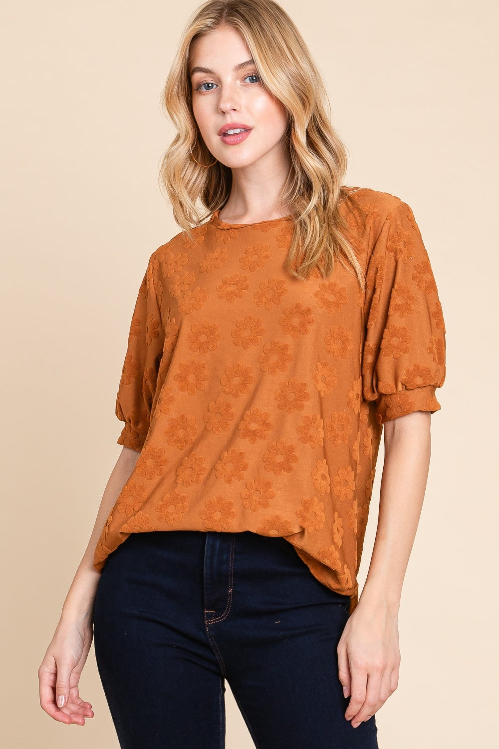 BOMBOM Textured Floral Pattern Top