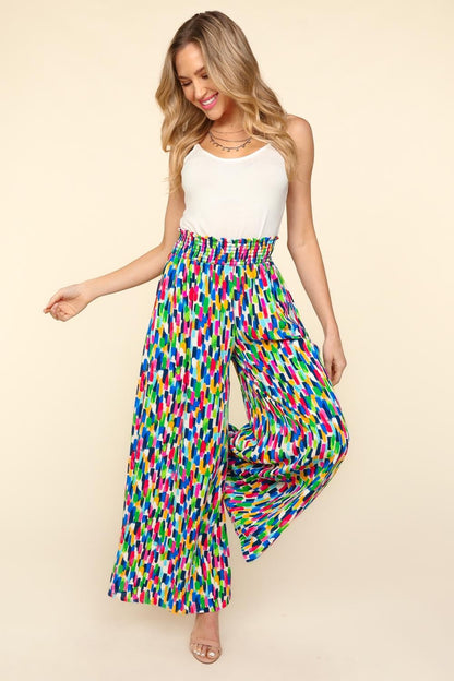 Haptics Smocked Waist Abstract Print Pants