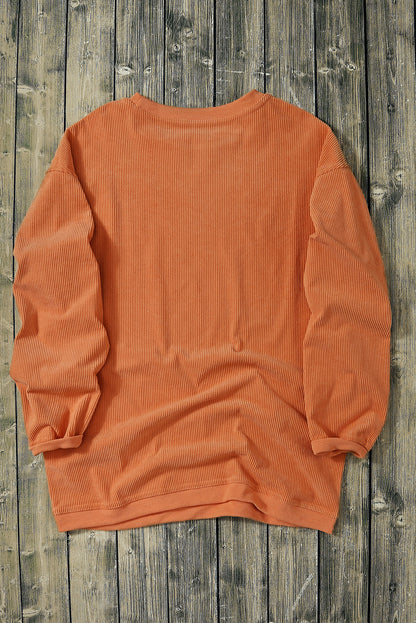 Orange Vols Letter Graphic Crinkle Ribbed Oversized Sweatshirt