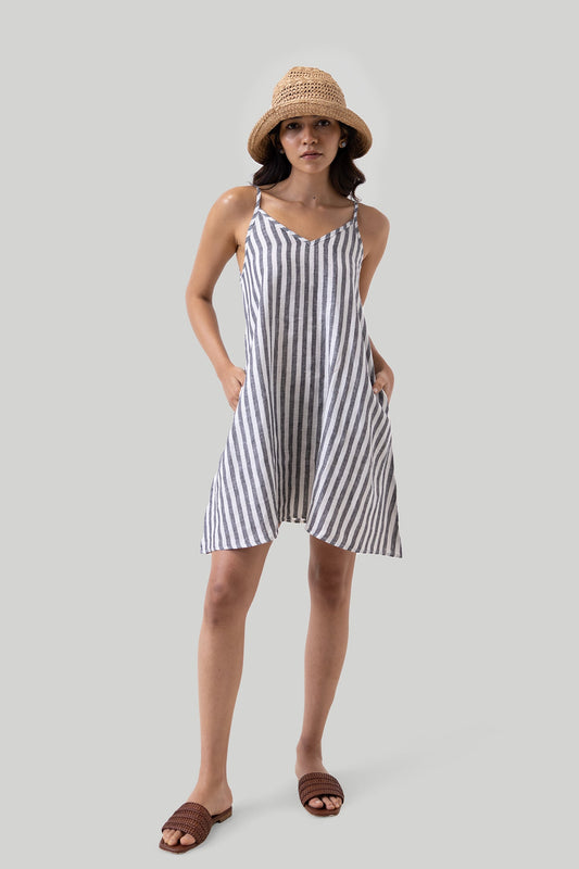 Short Tent Dress in Linen Stripes