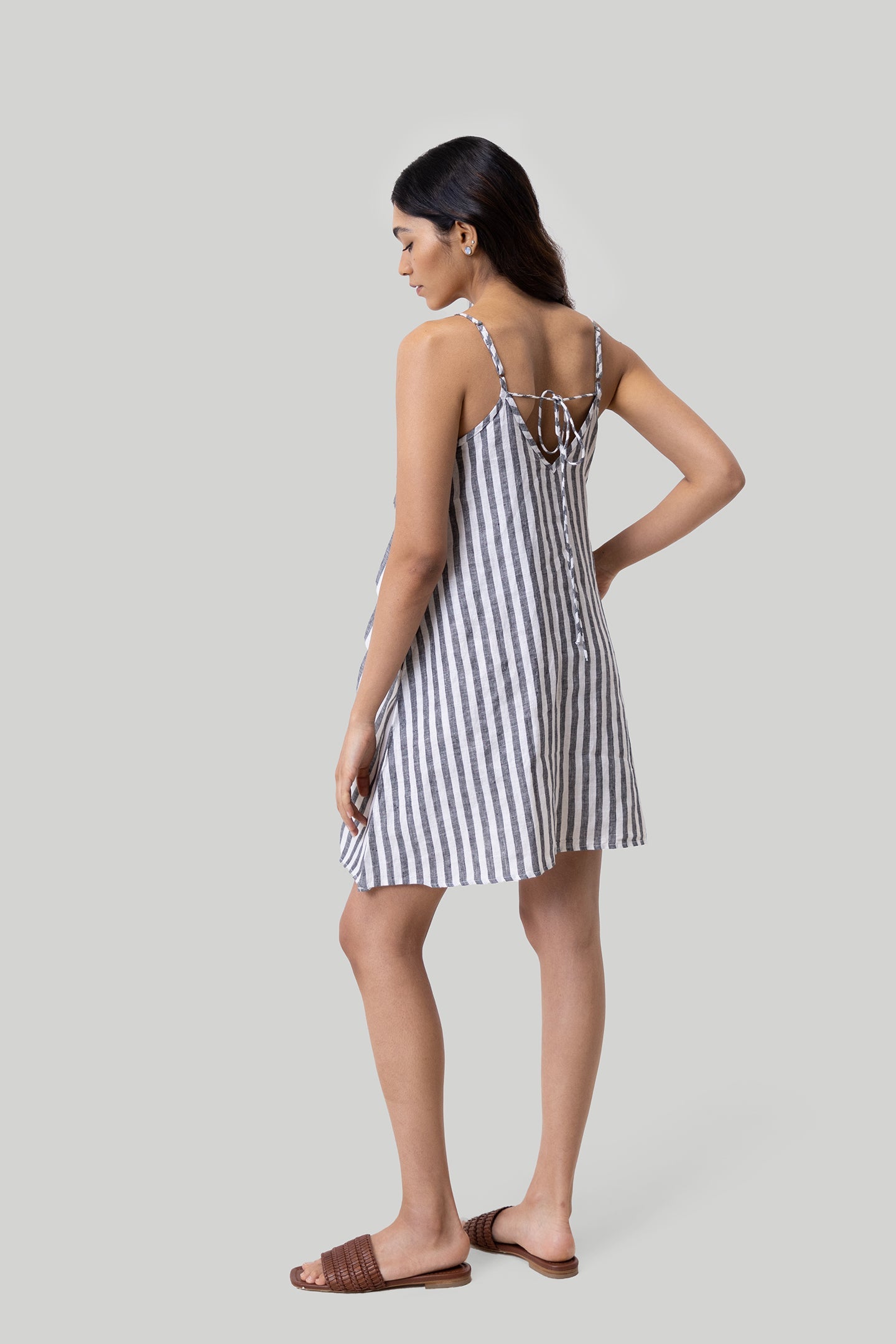 Short Tent Dress in Linen Stripes