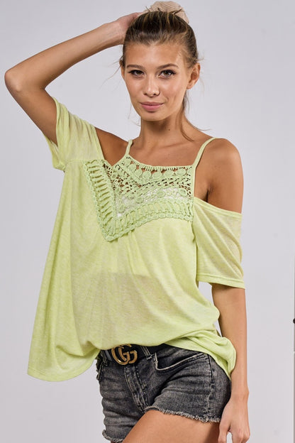 BiBi Front Crochet Lace Adjustable Strap Top