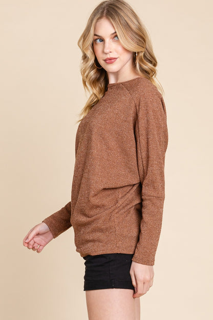 BOMBOM Drop Shoulder Long Sleeve Knit Top