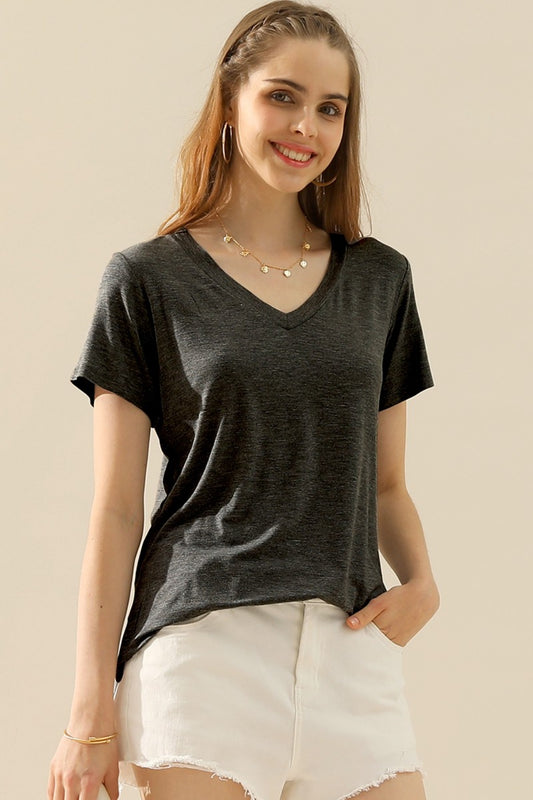 Ninexis Full Size V-Neck Short Sleeve T-Shirt