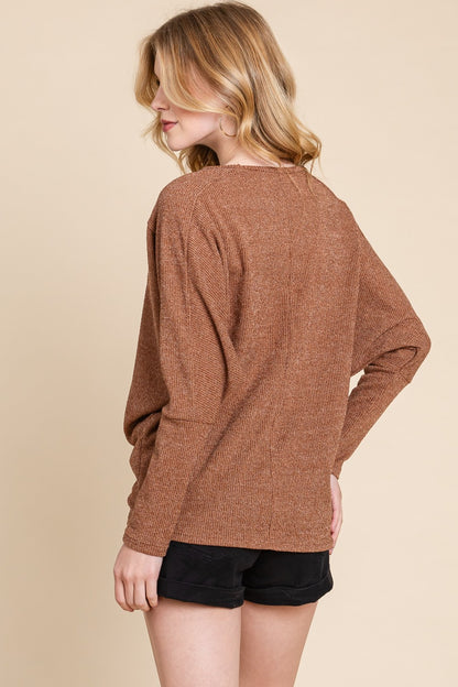 BOMBOM Drop Shoulder Long Sleeve Knit Top