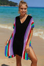 Double Take Openwork Striped Slit Knit Cover Up