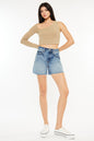 Kancan Full Size Raw Hem High Waist Denim Shorts