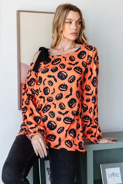 Heimish Pumpkin Print One Shoulder T-Shirt