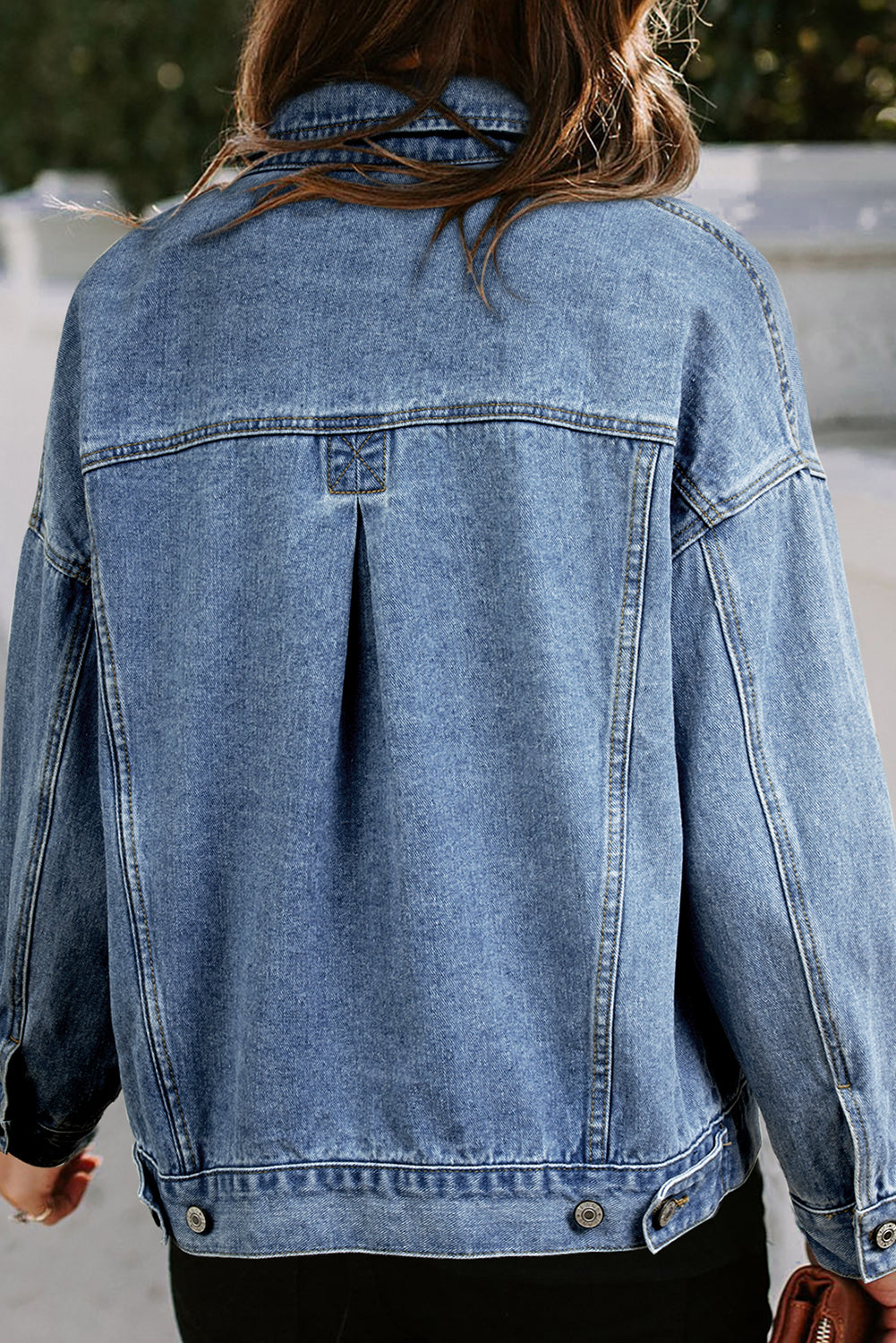 Blue Stripe Washed Oversized Pocketed Denim Jacket