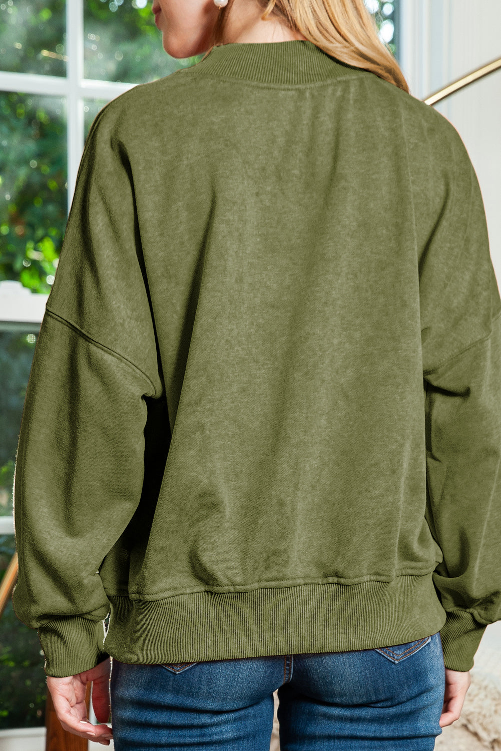 Brown Plain Drop Shoulder Crew Neck Pullover Sweatshirt