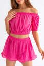 Tasha Apparel Off Shoulder Crop Top and Ruffled Shorts Set