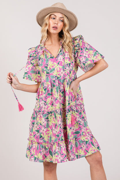 SAGE + FIG Floral Ruffle Short Sleeve Dress