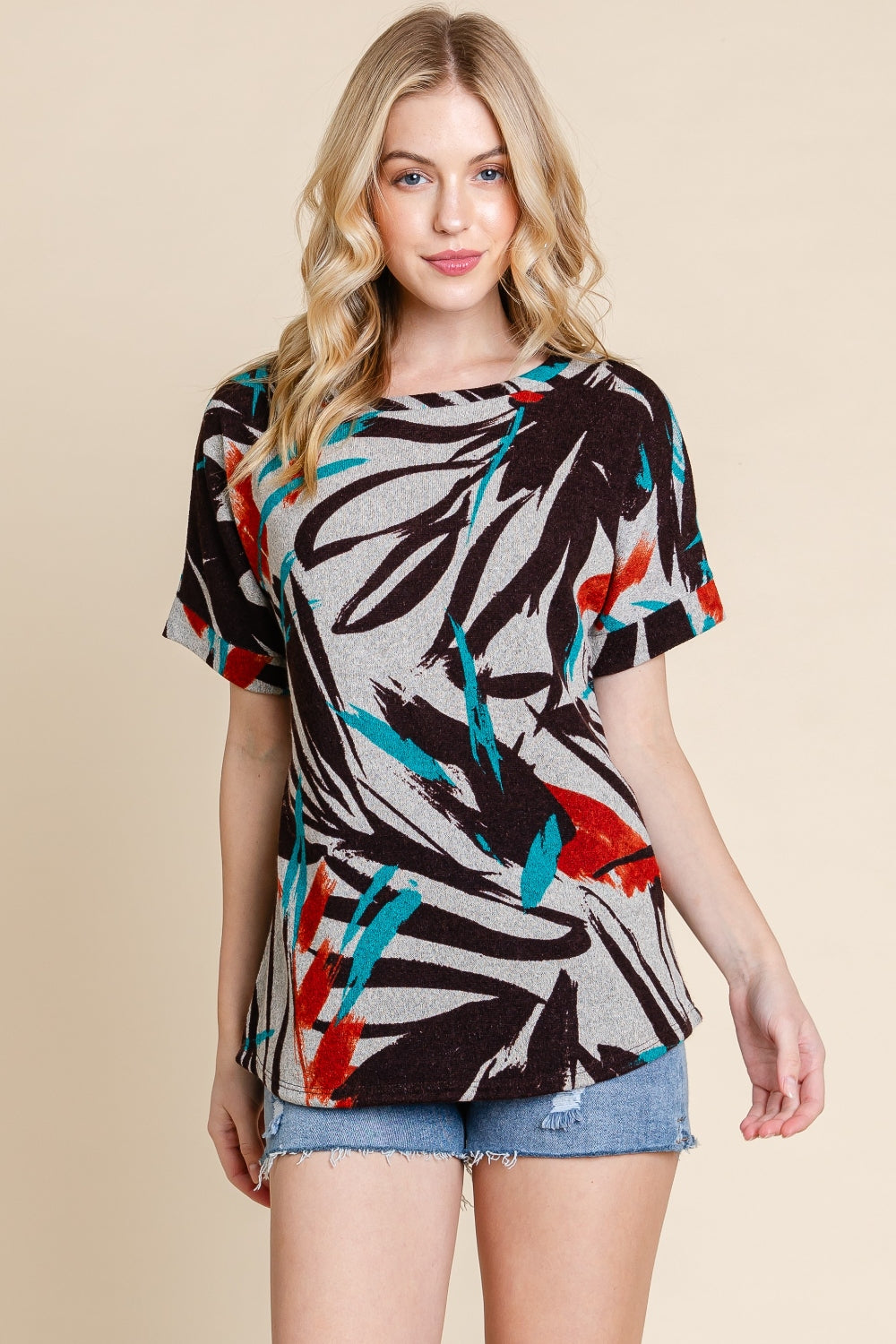 BOMBOM Printed Round Neck Short Sleeve T-Shirt