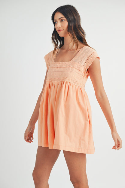 MABLE Square Neck Lace Trim Romper