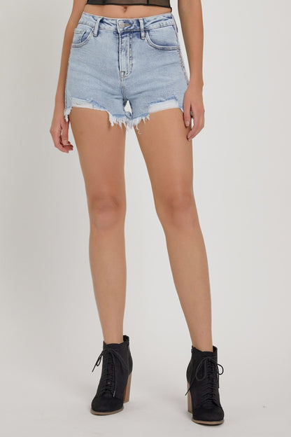 RISEN Full Size High Rise Rhinestone Strap Embellished Denim Shorts