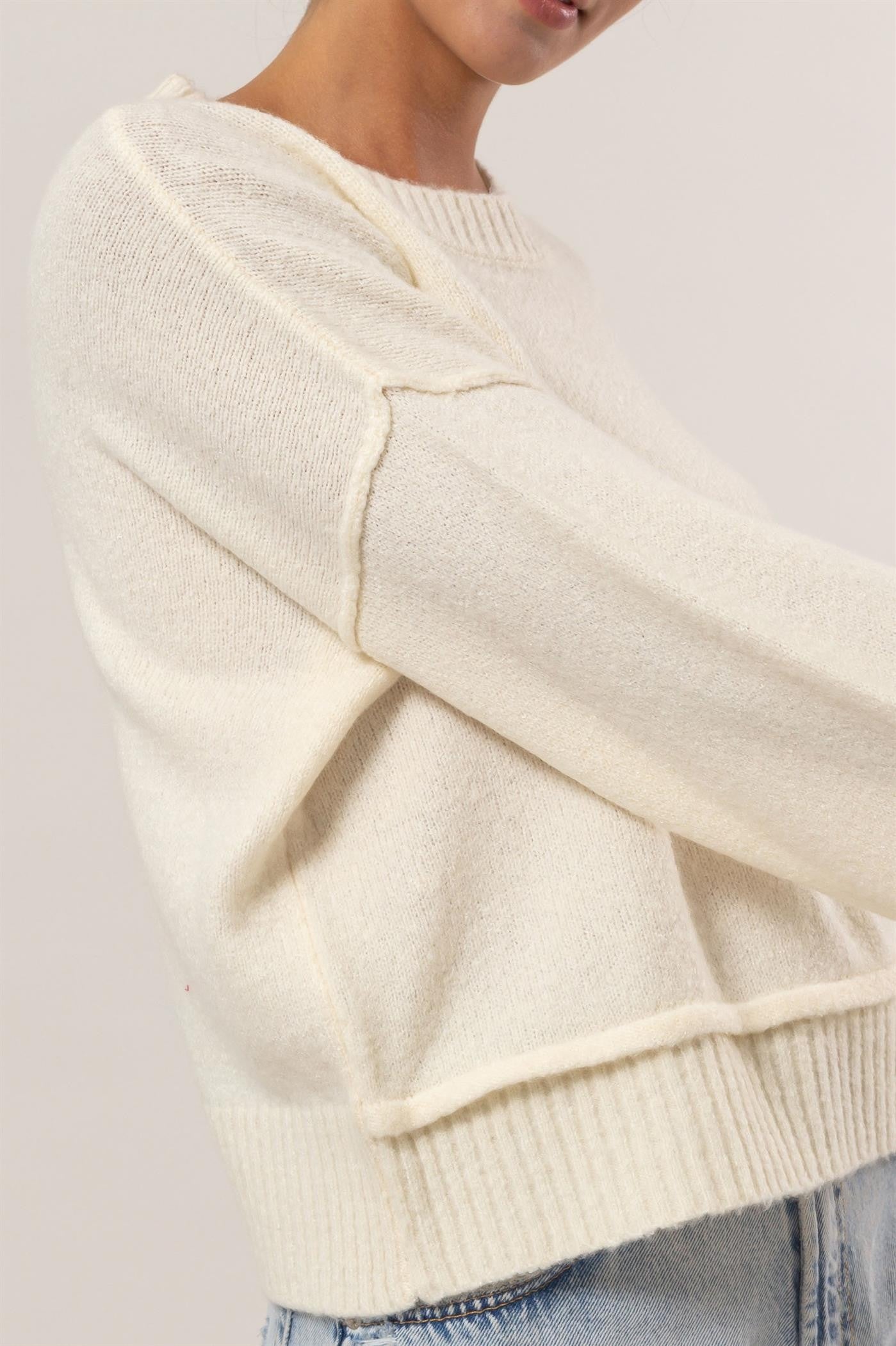 HYFVE Round Neck Dropped Shoulder Ribbed Sweater