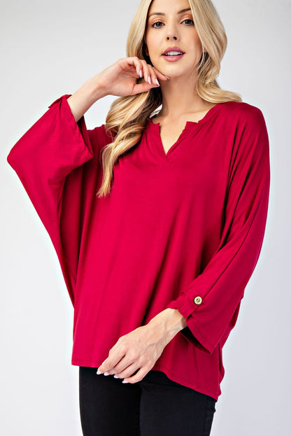 Celeste Full Size Notched Three-Quarter Sleeve Blouse