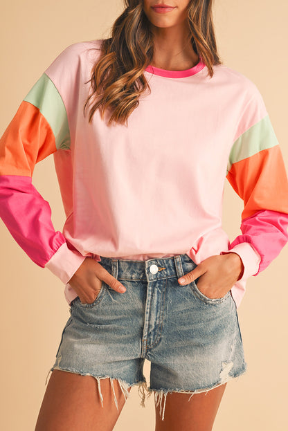 Dark Blue Color Block Sleeve Loose Fit Top